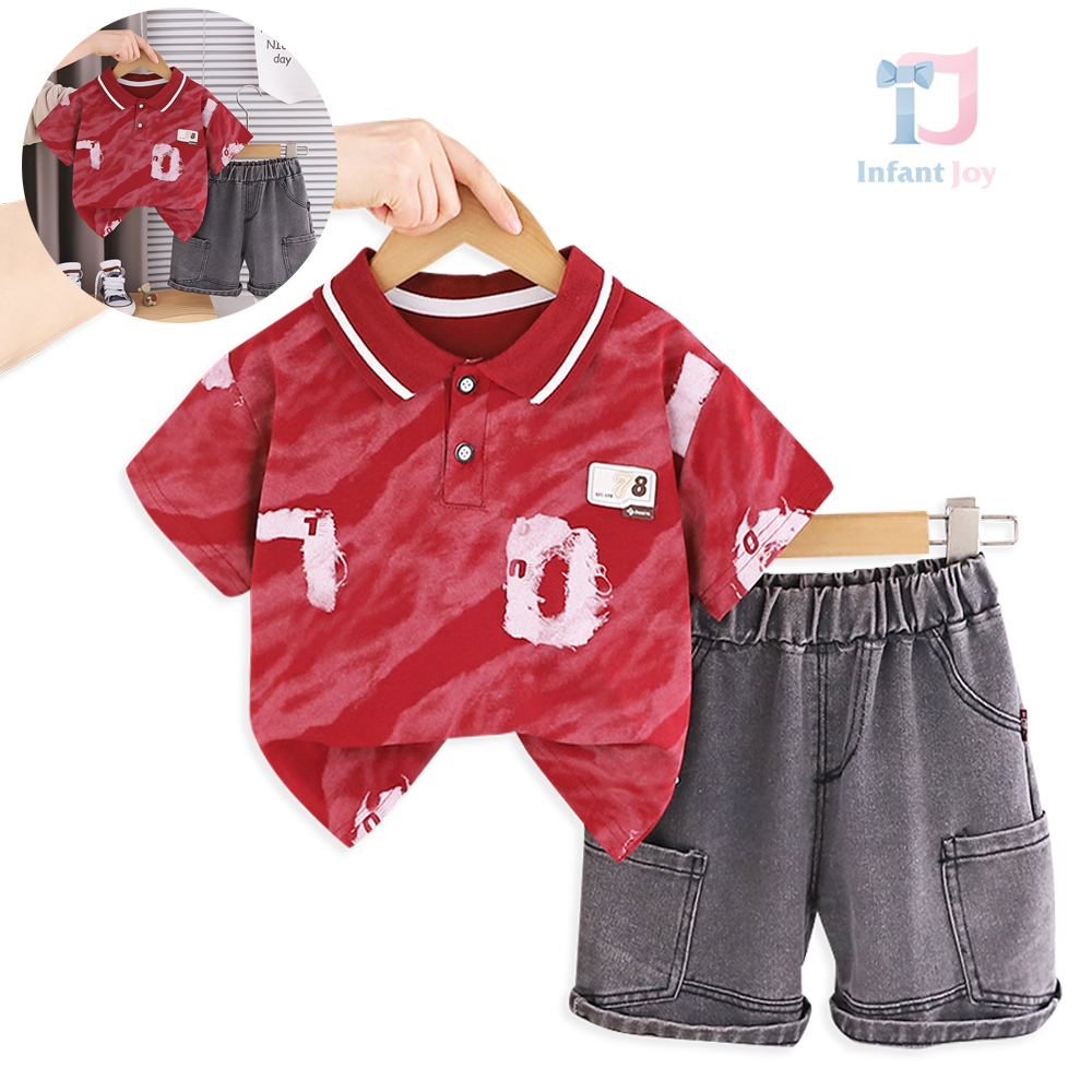 Set de 2 piese din tricou cu guler clasic și pantaloni scurți din denim Urban Flame