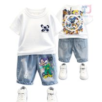 Set modern de 2 piese din tricou cu spate efect și pantaloni scurți din denim cu imprimeuri Dwarf