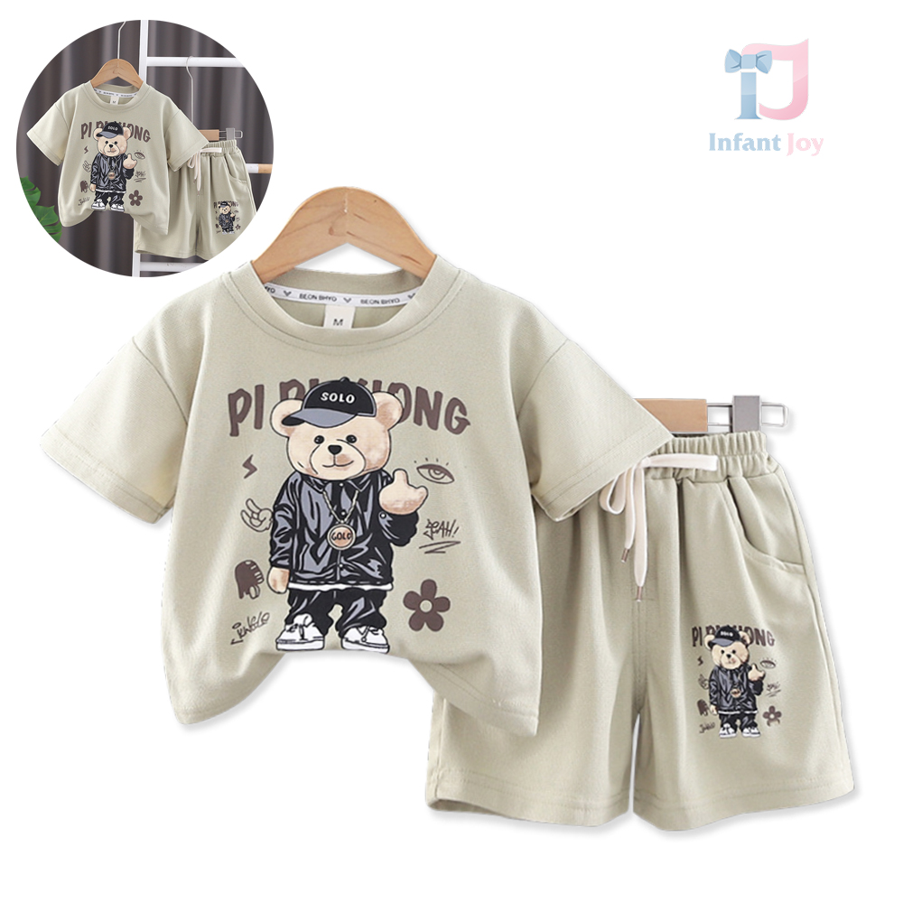 Set de 2 piese din tricou cu imprimeu și pantaloni scurți Hip-Hop Bear Pistachio
