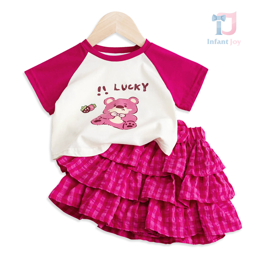 Set de 2 piese din tricou cu imprimeu și fustă cu volane Lucky Bear
