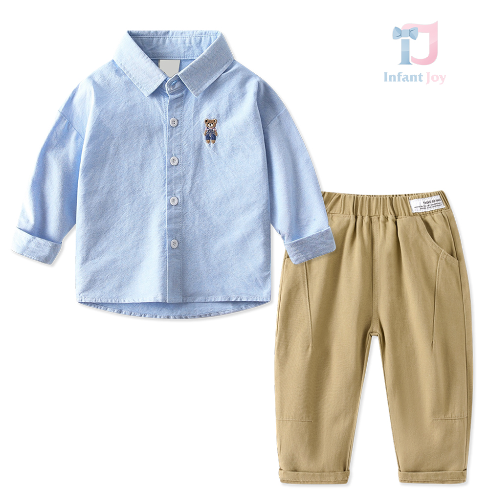 Set de 2 piese din cămașă cu guler clasic, broderie și pantaloni Student Bear