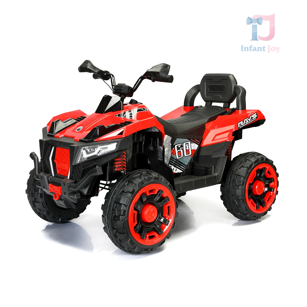 Atv electric SuperOffroad V2 pentru 2 copii, 4×4, 140W, 12V, 12Ah, model premium, culoare roșie