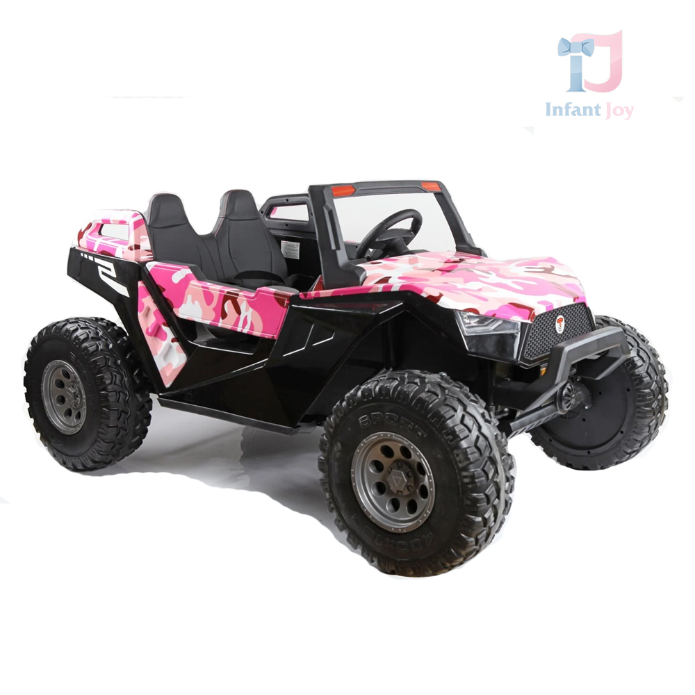 XXL vehicul electric UTV pentru copii cu 4 locuri, 500W, 24V, 14Ah, roz, design camuflaj