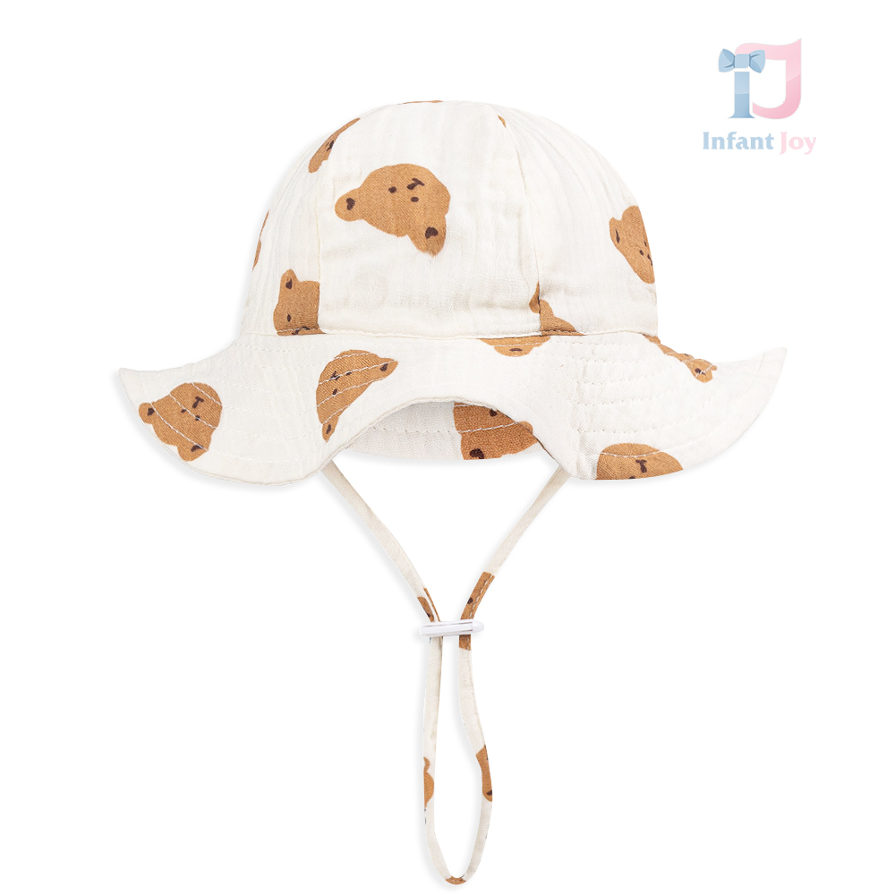 Pălărie din muselină cu bor, șnur de legare și imprimeu cu ursuleți Summer Bears