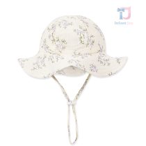 Pălărie din muselină cu bor, șnur și imprimeu floral Summer Flowers Vanilla