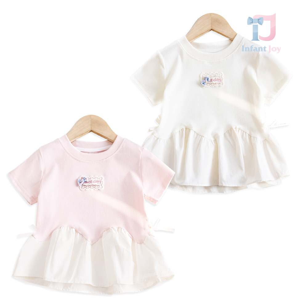 Tricou cu emblemă aplicată, volane și funde 3D Nice Day – 2 culori