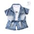 Set de 3 piese denim din cămașă cu guler clasic, tricou și pantaloni scurți cargo Aether Kids