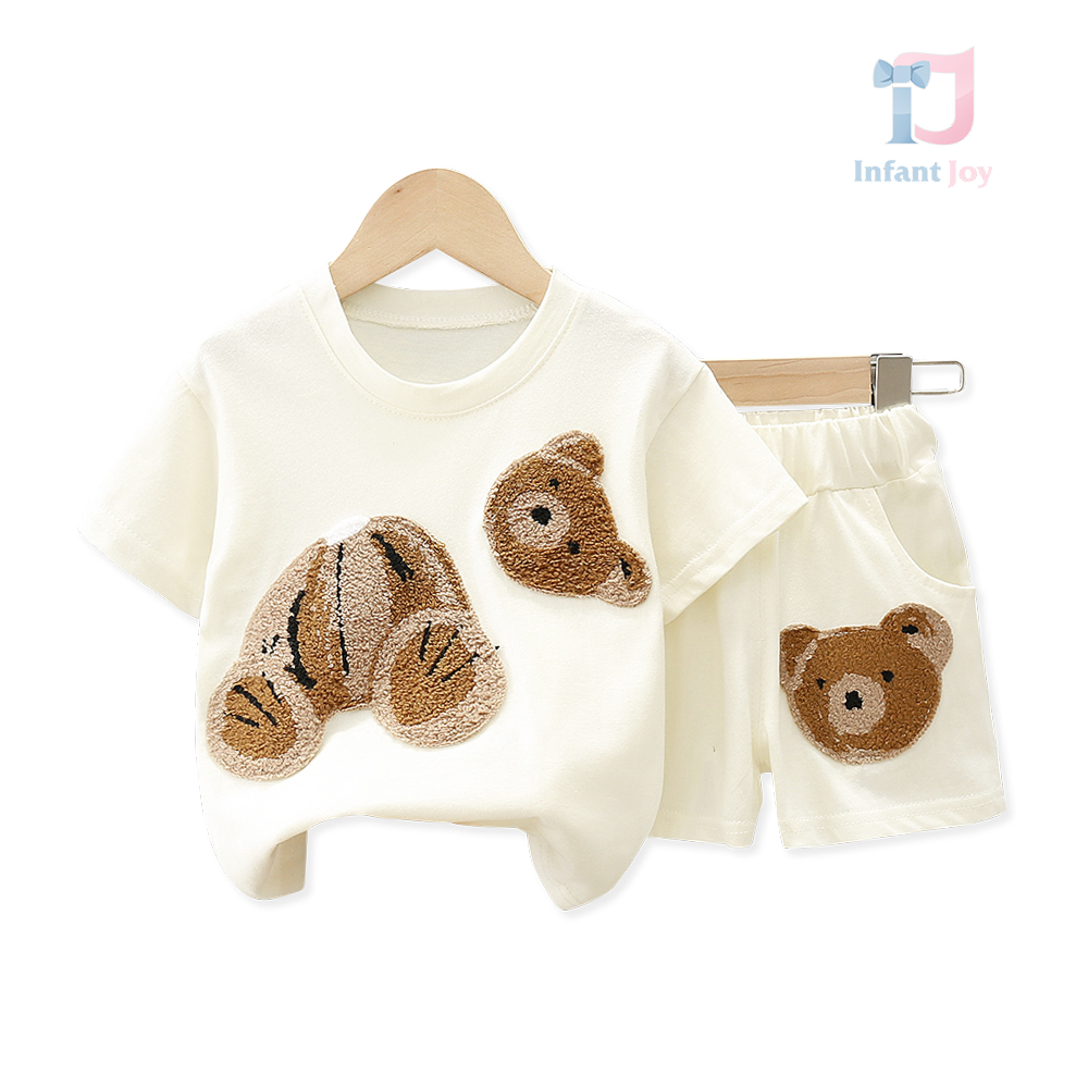 Set de 2 piese tricou cu aplicație plușată și pantaloni scurți Bear Fun