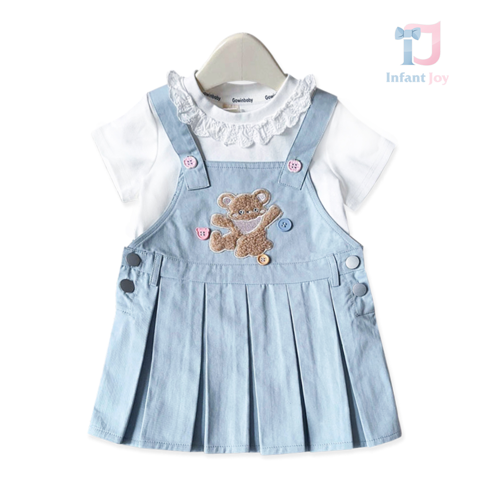 Set de 2 piese tricou cu guler din dantelă și sarafan cu aplicație din pluș Bluebell Darling