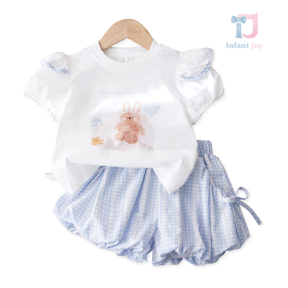 Set de 2 piese tricou cu mânecă efect, imprimeu și pantaloni scurți tip balon Bunnykins
