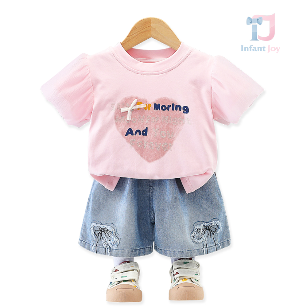 Set de 2 piese tricou cu mâneci din tulle, imprimeu și pantaloni scurți din denim Candy Crush