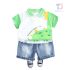 Set de 2 piese tricou cu design 3D, imprimeu și pantaloni scurți din denim Dino Run