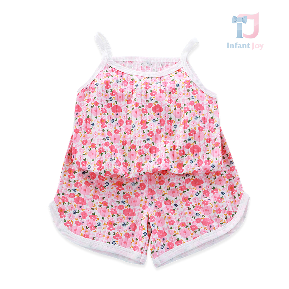 Set de 2 piese top cu bretele subțiri și pantaloni scurți Flower Pops