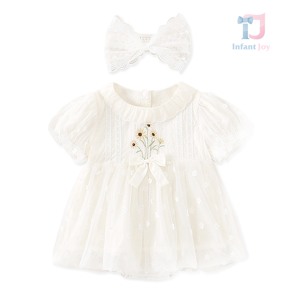 Set de 2 piese rochie/body elegantă cu tulle, broderie și bandă pentru cap Ivory Wish