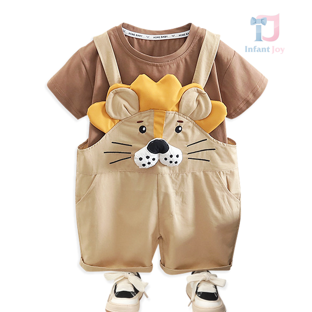 Set de 2 piese tricou și salopetă cu elemente 3D Lion Chase Chocolate