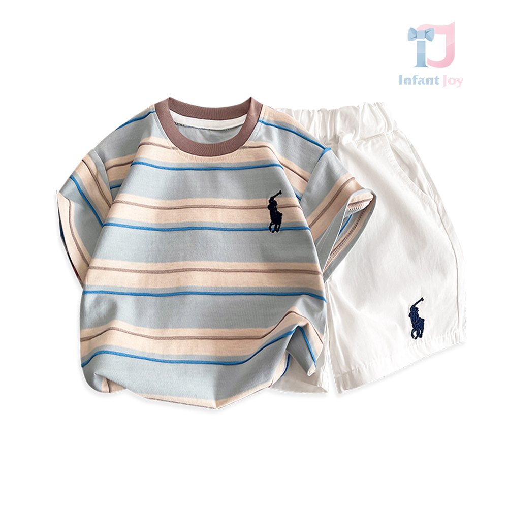 Set de 2 piese tricou cu dungi și pantaloni scurți cu broderii Rider