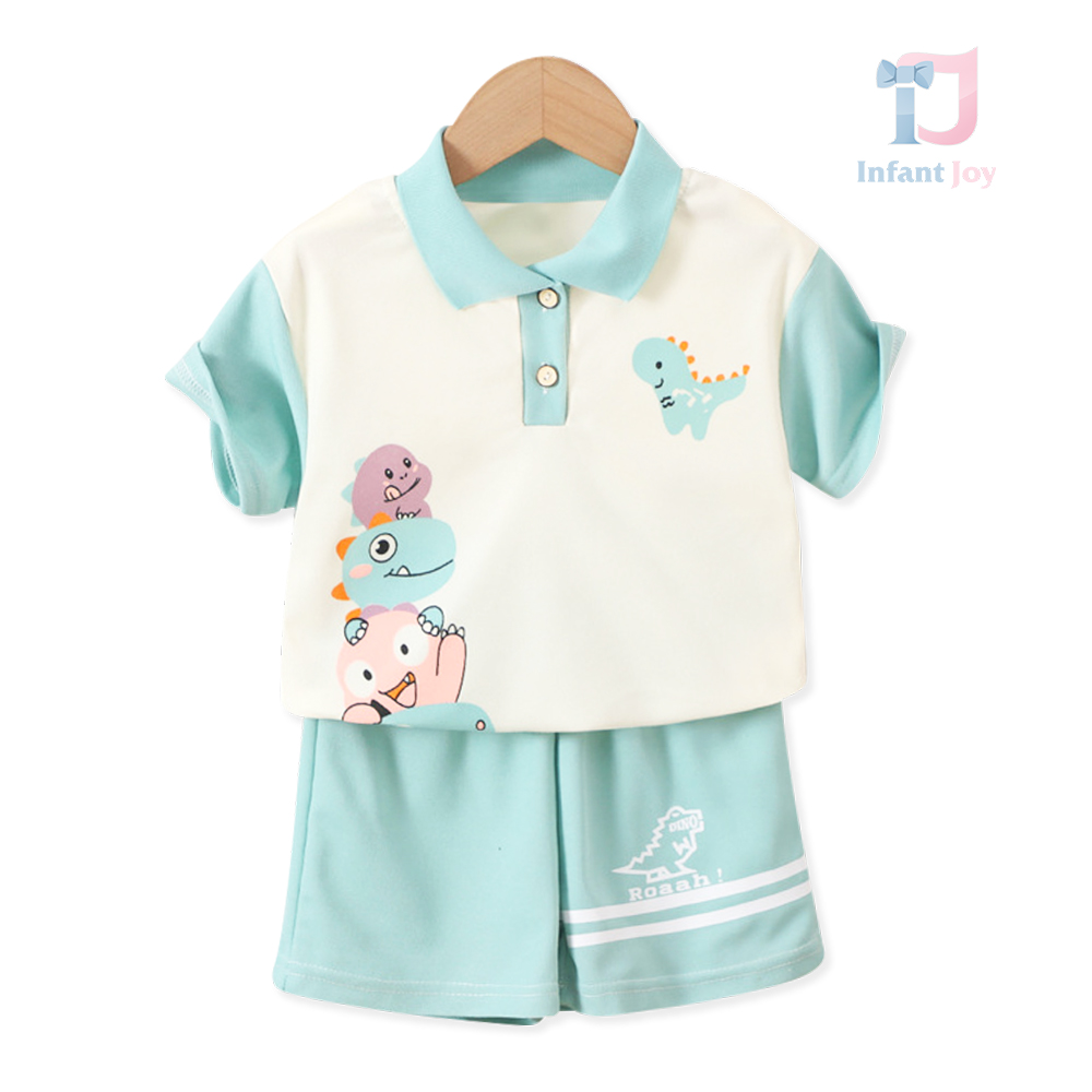 Set de 2 piese tricou cu guler clasic, imprimeuri și pantaloni scurți Roar Friends