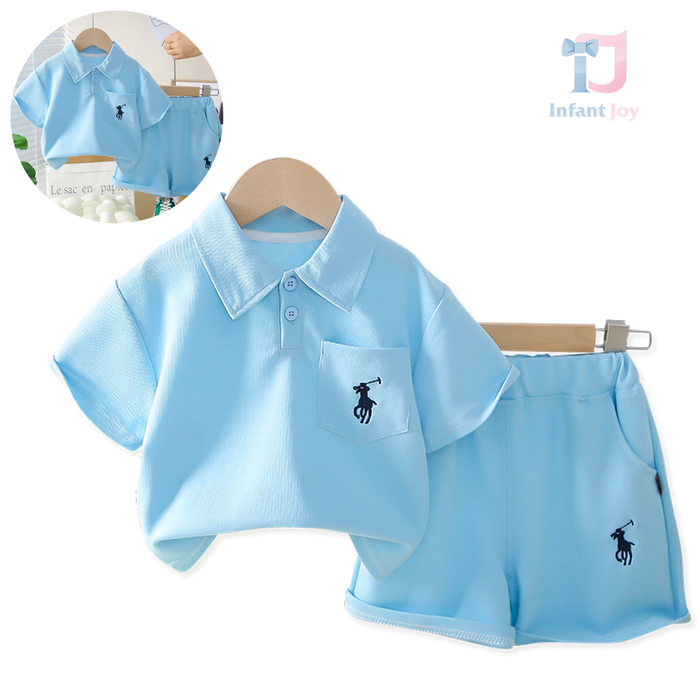 Set de 2 piese tricou cu guler clasic și pantaloni scurți cu broderii SkyBlue Polo