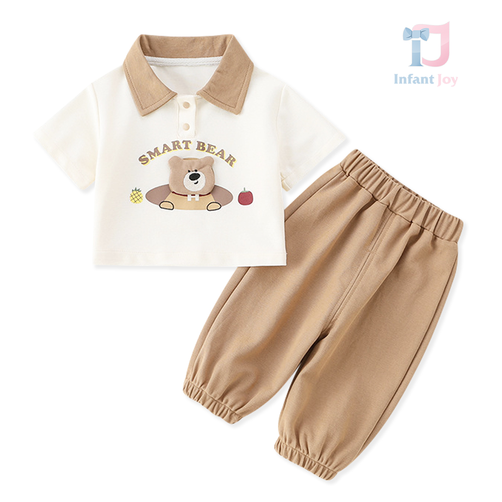 Set de 2 piese tricou cu guler clasic, imprimeu și pantaloni Smart Bear