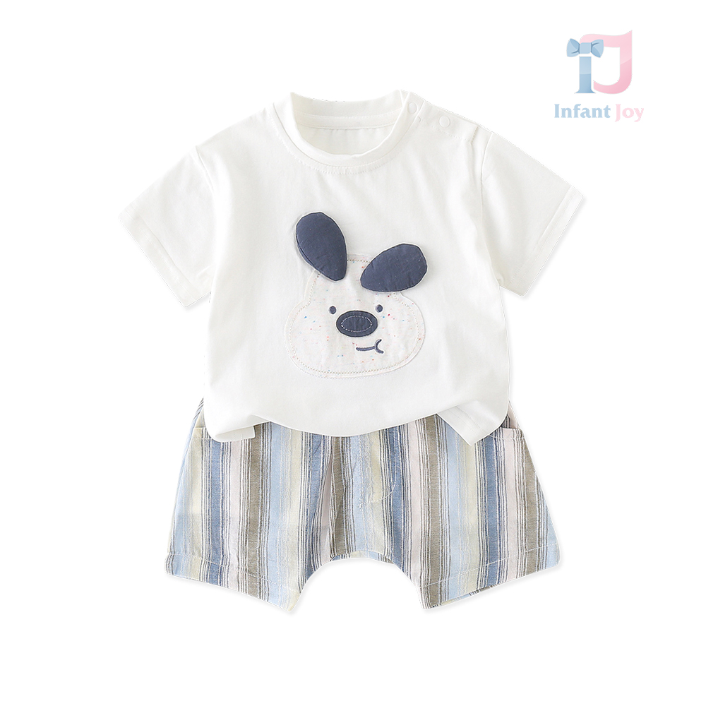 Set de 2 piese tricou cu aplicație și pantaloni scurți cu dungi Sun Bear