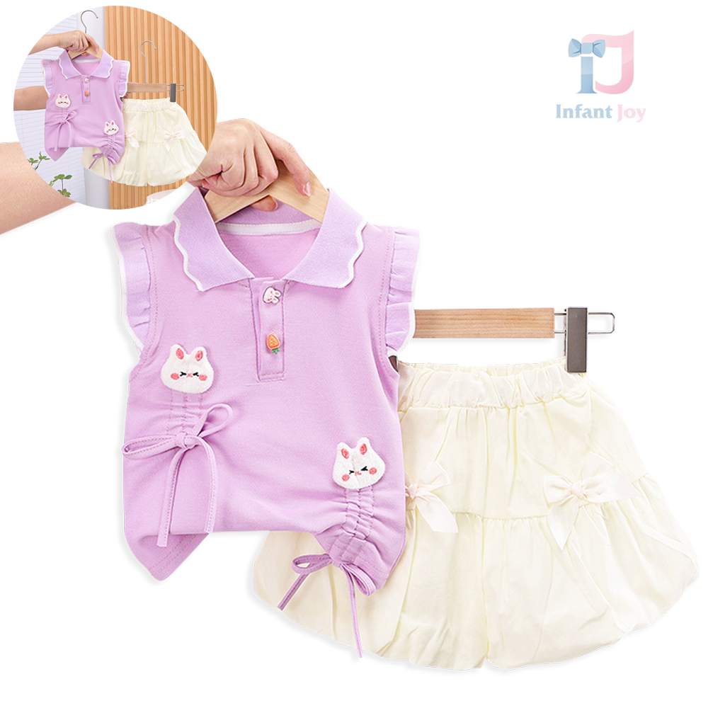 Set de 2 piese top cu elemente 3D, volane și pantaloni tip balon Violet Bunny