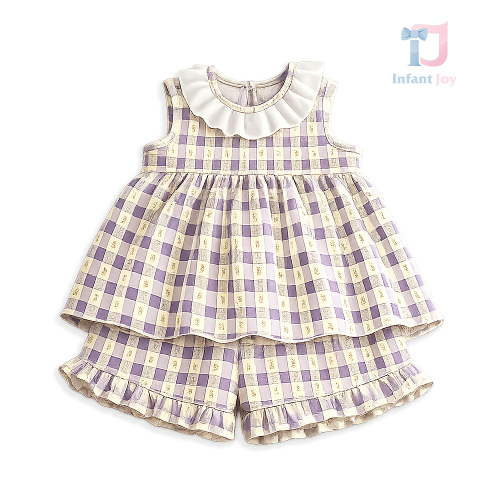 Set de 2 piese top cu volane și pantaloni scurți Violet Romance