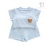 Set de 2 piese cu efect waffle din tricou cu aplicație plușată și pantaloni Waffle Bear Blue