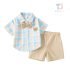 Set de 2 piese din cămașă în carouri cu mânecă scurtă, papion aplicat și pantaloni Baby Style Bear