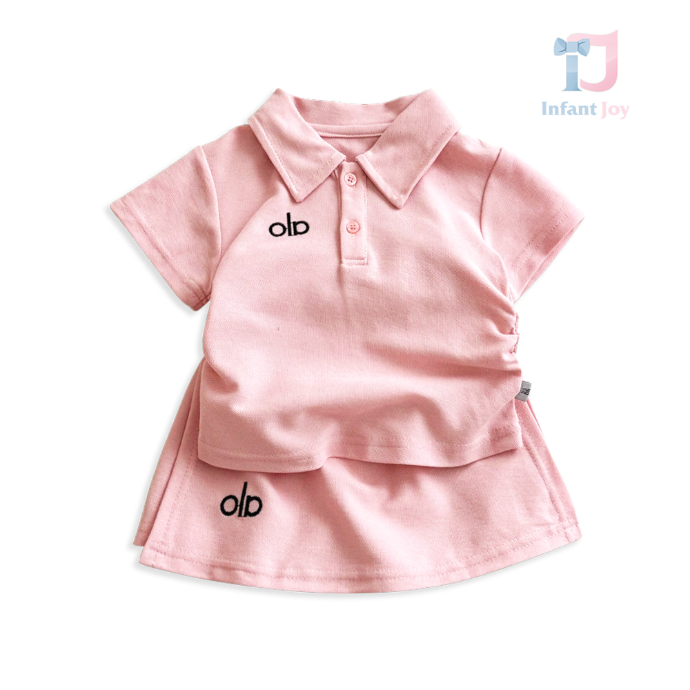 Set de 2 piese tricou cu guler clasic și fustă/pantaloni Blush Court