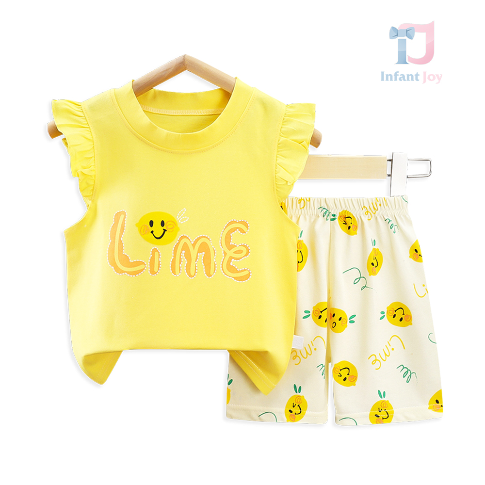 Set de 2 piese top cu imprimeu, volane și pantaloni scurți cu model Magic Lime