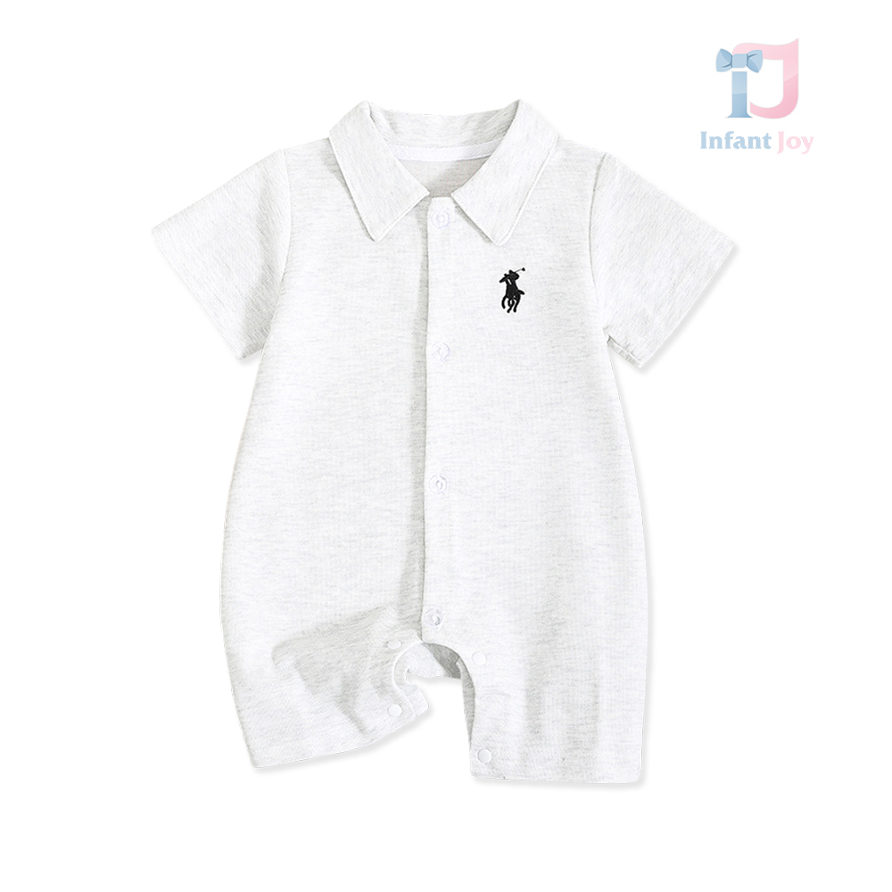 Salopetă cu guler clasic, broderie și capse Baby Polo White