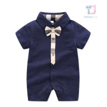 Romper cu guler clasic, papion aplicat și închidere cu capse Navy Aristocrat