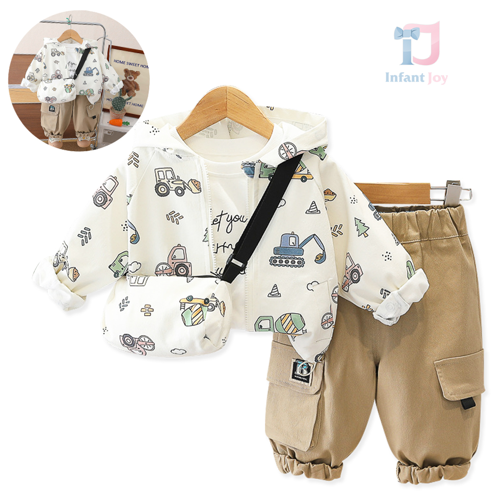 Set de 4 piese hanorac cu glugă, bluză, pantaloni cargo și geantă pentru umăr Little Builder