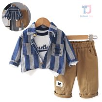 Set de 3 piese cămașă cu dungi, guler clasic, bluză și pantaloni Modern Stripe
