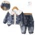 Set de 3 piese jachetă din denim cu model de efect, cămașă cu guler atractiv și pantaloni Delicate Flower