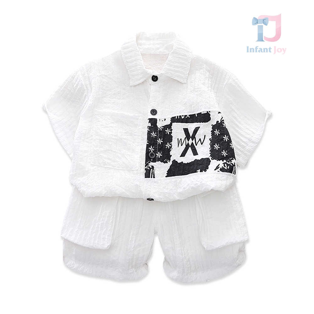 Set de 2 piese cămașă cu guler clasic și pantaloni scurți X Boy White