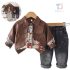 Set de 2 piese modern cu jachetă din piele ecologică, elemente melanj și pantaloni din denim cu broderii Downtown Kid Chocolate