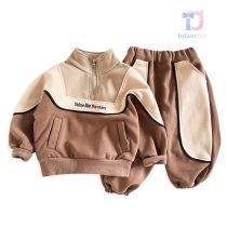 Set de 2 piese sport din bluză/sweatshirt cu guler înalt, fermoar scurt, broderie și pantaloni Shine Beige