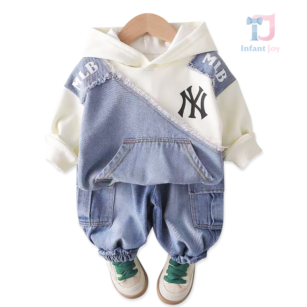 Set de 2 piese modern din hanorac cu glugă și pantaloni cargo din denim Mix Denim
