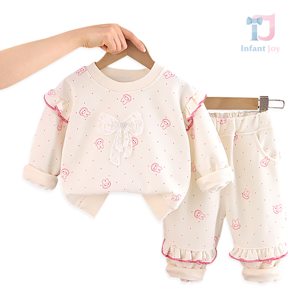 Set de 2 piese bluză cu fundă 3D, volane și pantaloni Diamond Ribbon