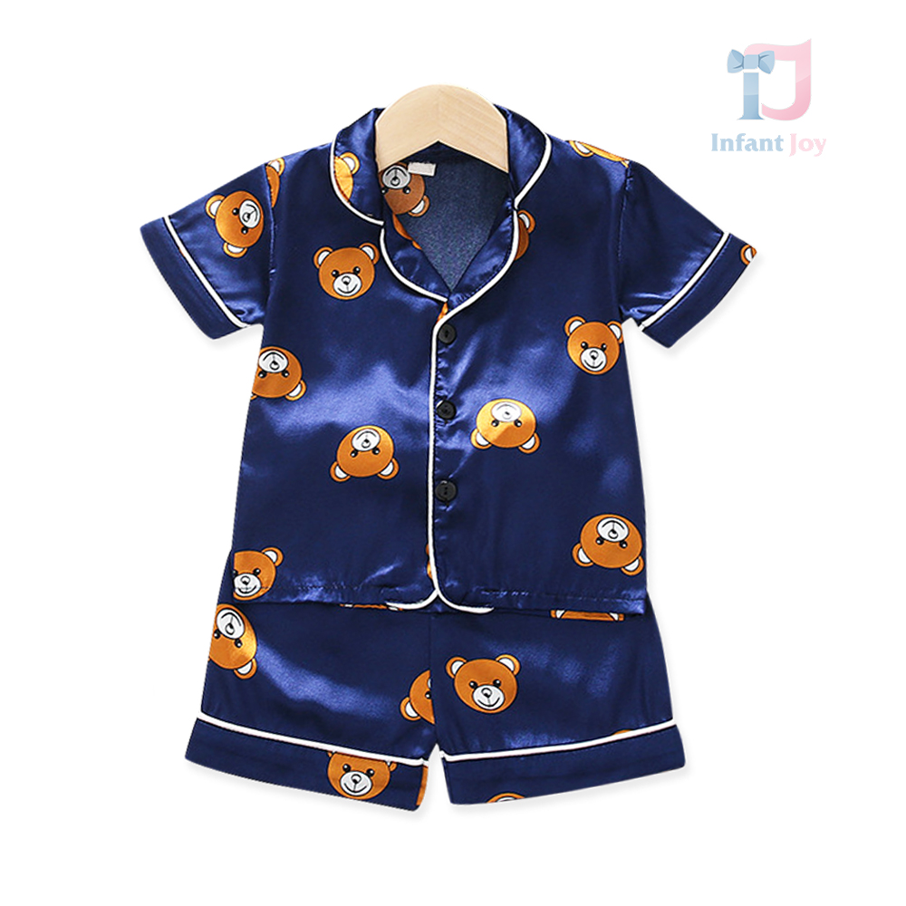 Set de 2 piese pijama din satin cu imprimeu cu ursuleți Navy Bear