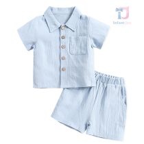 Set de 2 piese sport-elegant din cămașă cu guler clasic și pantaloni scurți Carter Blue