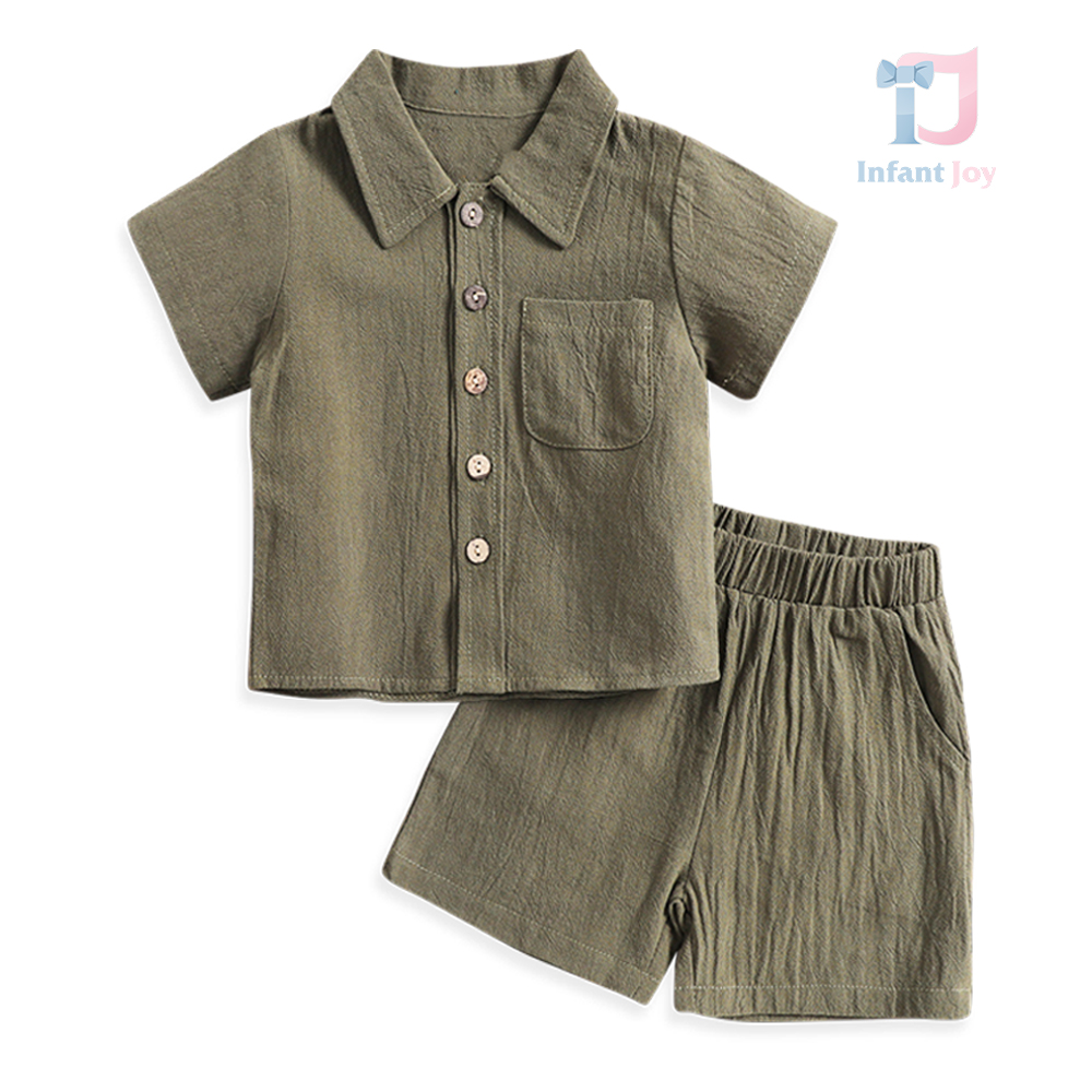 Set de 2 piese sport-elegant din cămașă cu guler clasic și pantaloni scurți Carter Green