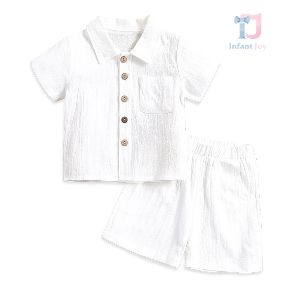 Set de 2 piese sport-elegant din cămașă cu guler clasic și pantaloni scurți Carter White