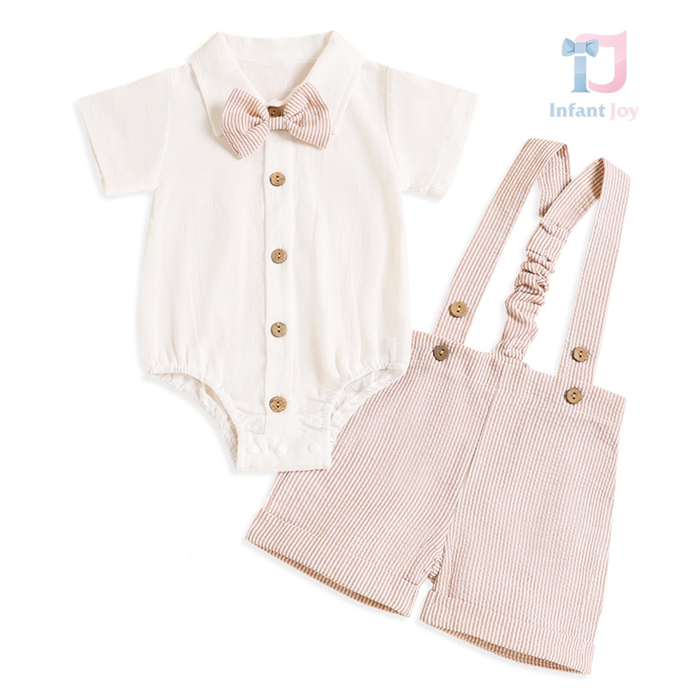 Set de 3 piese body cu guler clasic, pantaloni cu bretele și papion detașabil Little Hugo