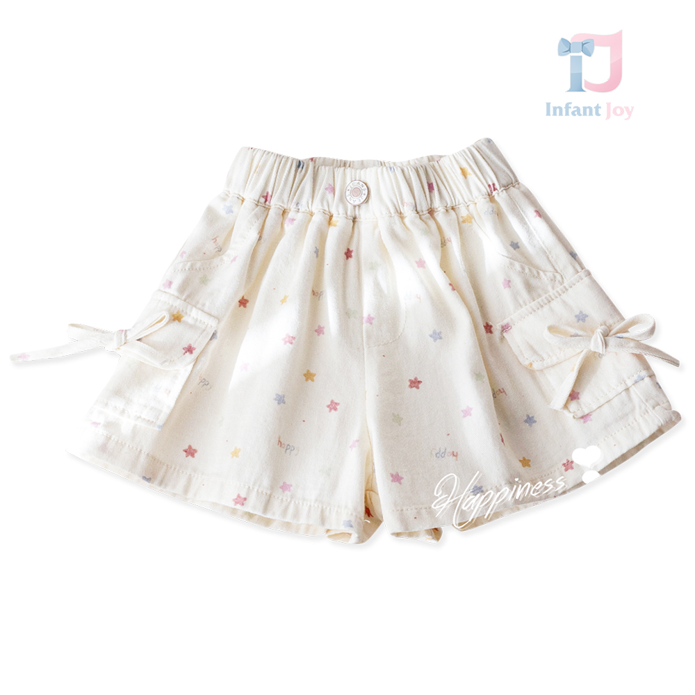 Pantaloni scurți cu buzunare, funde 3D și imprimeu cu steluțe White Star