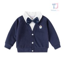 Set de 2 piese vestă din tricot fin cu cămașă cusută, broderie și papion detașabil Tiny Gentleman Navy