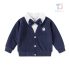 Set de 2 piese vestă din tricot fin cu cămașă cusută, broderie și papion detașabil Tiny Gentleman Navy