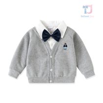Set de 2 piese: vestă din tricot fin cu cămașă atașată, broderie și papion detașabil Tiny Gentleman