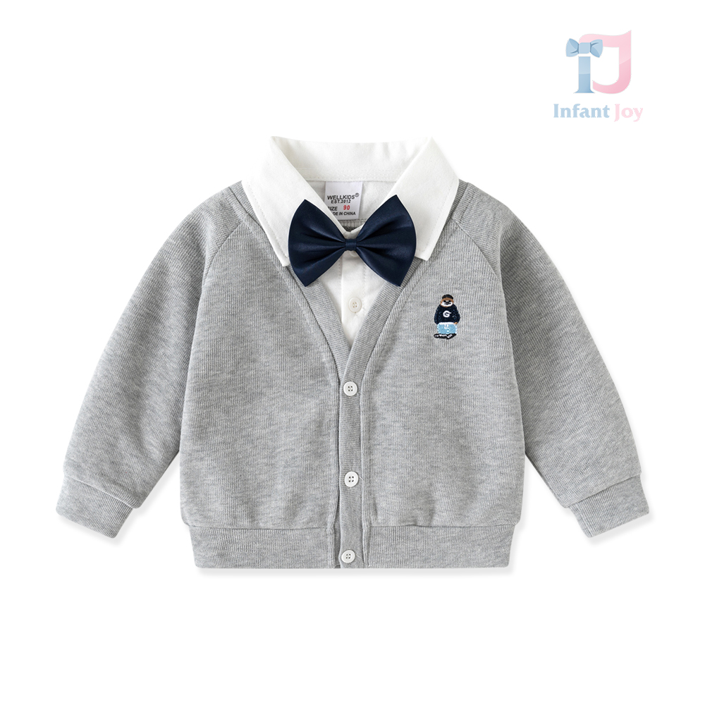 Set de 2 piese: vestă din tricot fin cu cămașă atașată, broderie și papion detașabil Tiny Gentleman